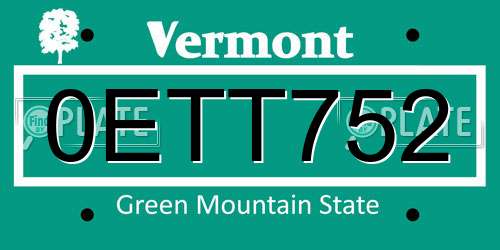0ETT752 Vermont License Plate
