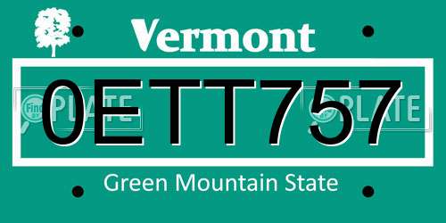0ETT757 Vermont License Plate