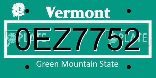 0EZ7752 Vermont License Plate