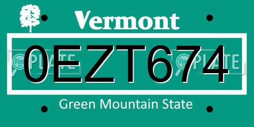 0EZT674 Vermont License Plate