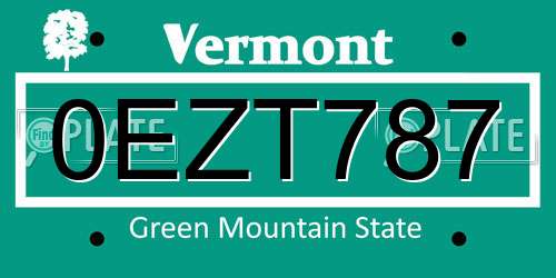 0EZT787 Vermont License Plate
