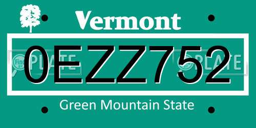 0EZZ752 Vermont License Plate
