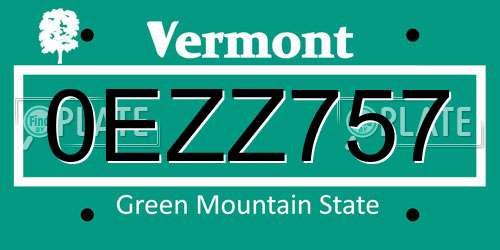 0EZZ757 Vermont License Plate