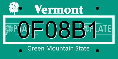 0F08B1 Vermont License Plate