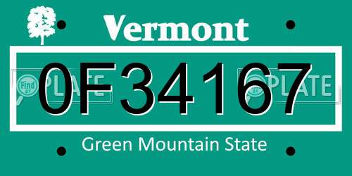0F34167 Vermont License Plate