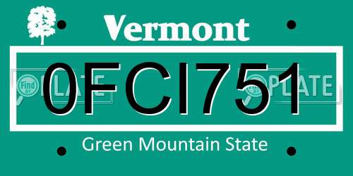 0FCI751 Vermont License Plate