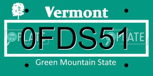 0FDS51 Vermont License Plate