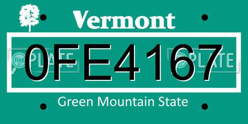 0FE4167 Vermont License Plate