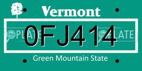 0FJ414 Vermont License Plate