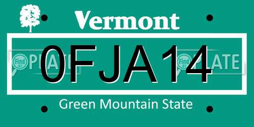 0FJA14 Vermont License Plate