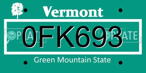 0FK693 Vermont License Plate