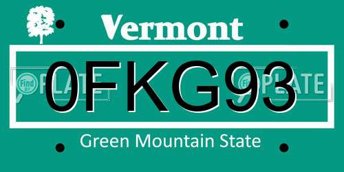 0FKG93 Vermont License Plate
