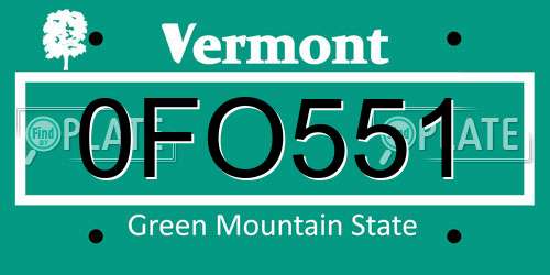 0FO551 Vermont License Plate