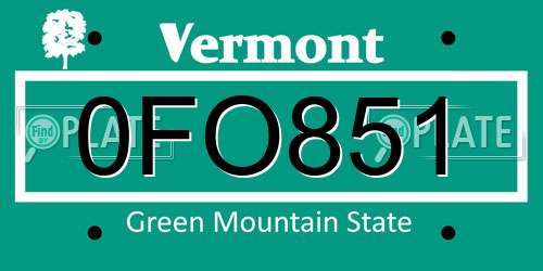 0FO851 Vermont License Plate