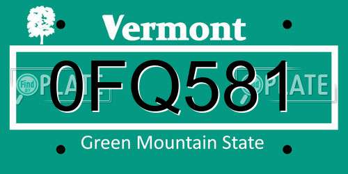 0FQ581 Vermont License Plate