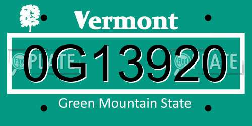 0G13920 Vermont License Plate