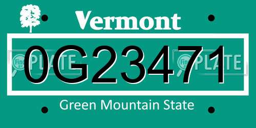 0G23471 Vermont License Plate