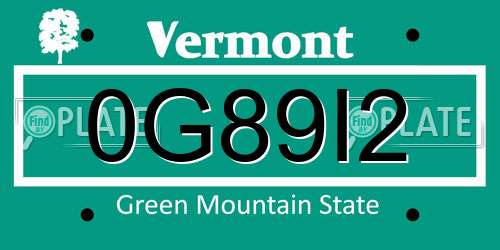 0G89I2 Vermont License Plate