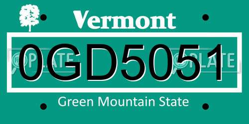 0GD5051 Vermont License Plate
