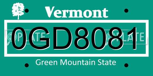 0GD8081 Vermont License Plate