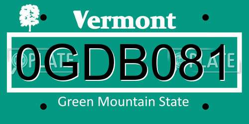 0GDB081 Vermont License Plate