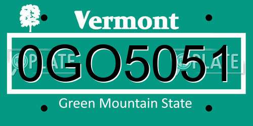 0GO5051 Vermont License Plate