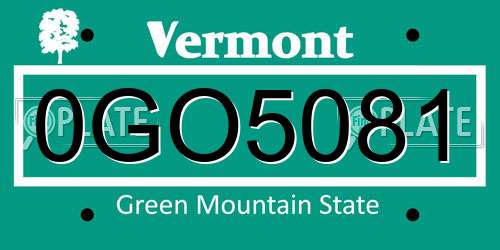 0GO5081 Vermont License Plate