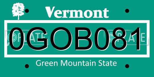0GOB081 Vermont License Plate