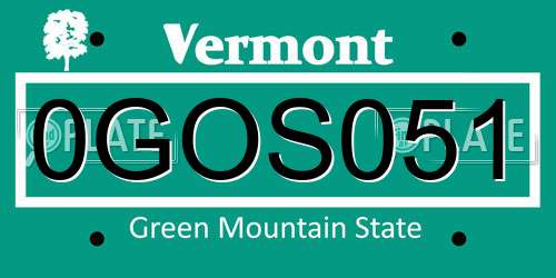 0GOS051 Vermont License Plate