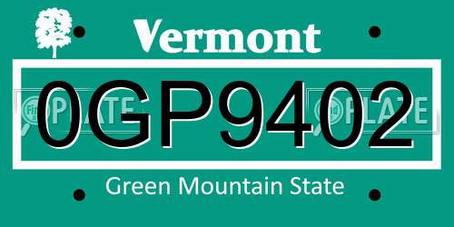 0GP9402 Vermont License Plate