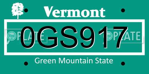 0GS917 Vermont License Plate