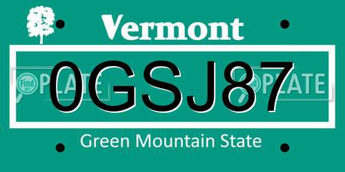 0GSJ87 Vermont License Plate