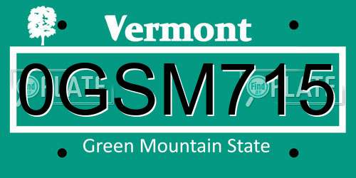 0GSM715 Vermont License Plate