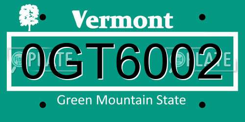 0GT6002 Vermont License Plate