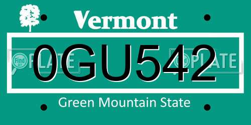 0GU542 Vermont License Plate
