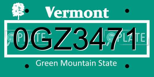 0GZ3471 Vermont License Plate