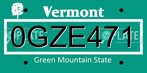 0GZE471 Vermont License Plate