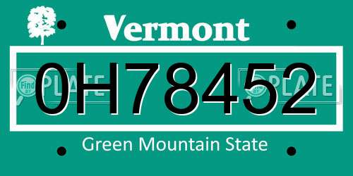 0H78452 Vermont License Plate