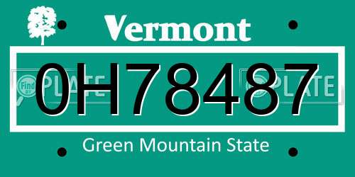 0H78487 Vermont License Plate