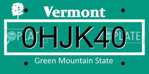 0HJK40 Vermont License Plate