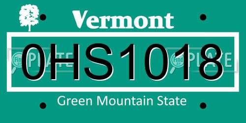 0HS1018 Vermont License Plate