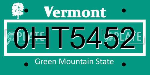 0HT5452 Vermont License Plate