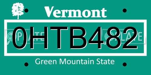 0HTB482 Vermont License Plate