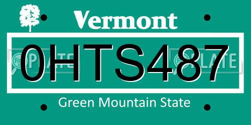 0HTS487 Vermont License Plate