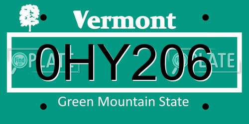 0HY206 Vermont License Plate