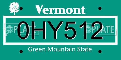 0HY512 Vermont License Plate