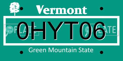 0HYT06 Vermont License Plate