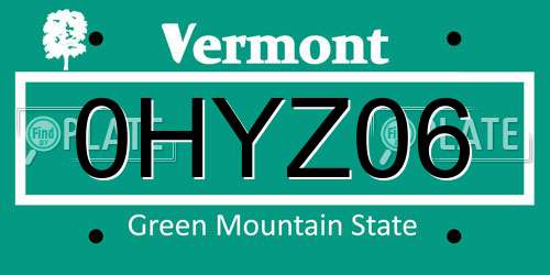 0HYZ06 Vermont License Plate