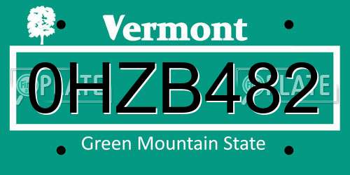 0HZB482 Vermont License Plate