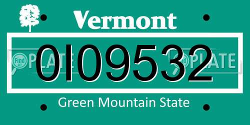 0I09532 Vermont License Plate